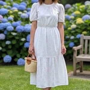 a.n.a Elegant White Eyelet Midi Dress